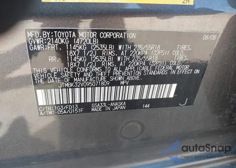 2009 Toyota Rav4 Sport V6 from USA, damaged, VIN JTMBK32V095071809